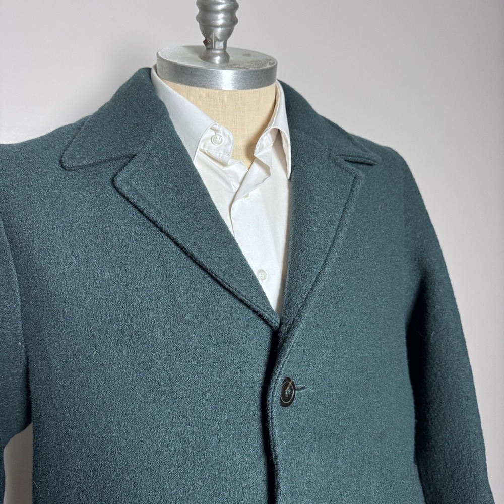 ZARA Men Dark Teal Wool‎ Blend Overcoat Classic Lapel Button Front Size XL - Picture 4 of 7